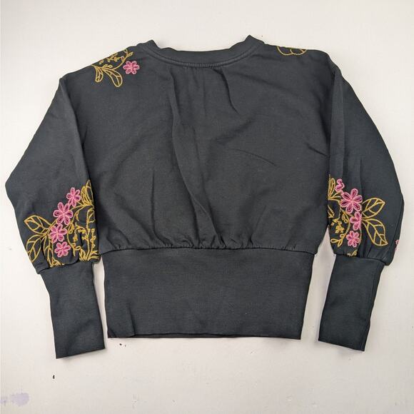 Anthropologie Free People Boho Embroidered Black Floral Sweatshirt - Women's XS - Picture 4 of 4